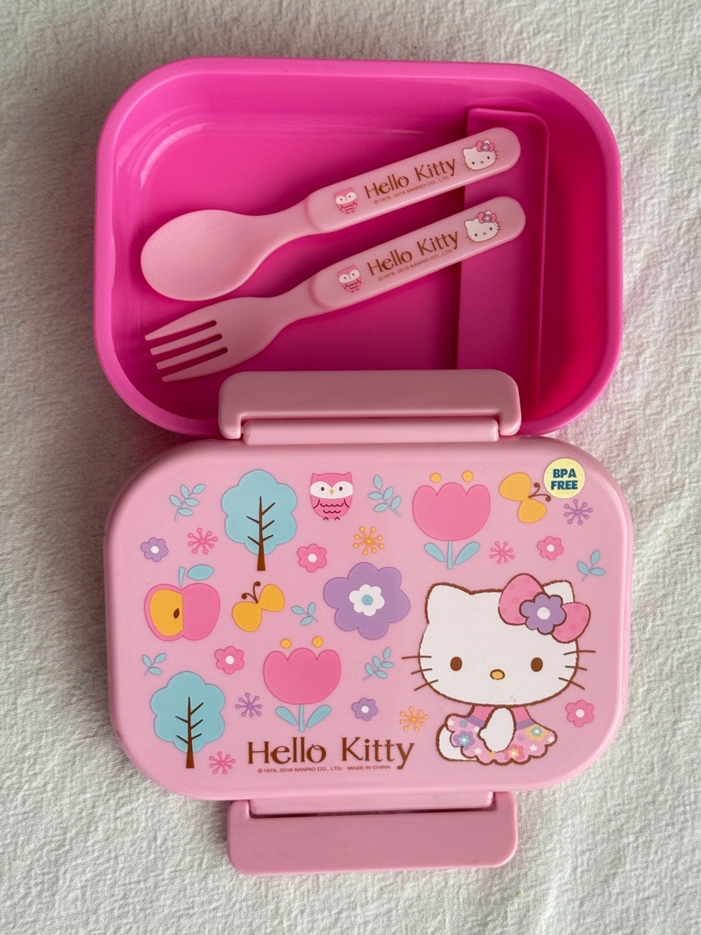 Hello Kitty Pink Floral Bento Lunch Box with Matching Utensils